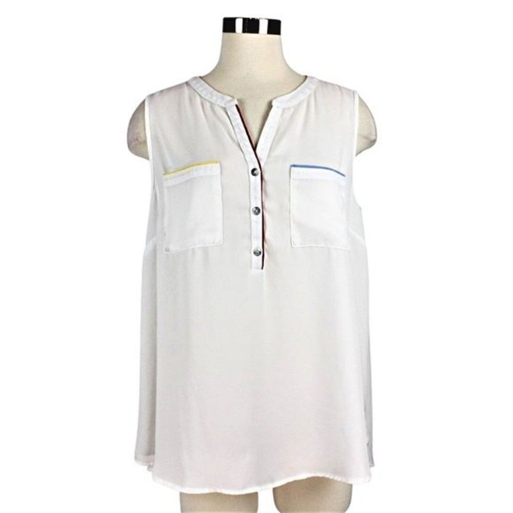Honey Punch Sleeveless Top Semi-Sheer High Low Hem Button Front White Size 1X